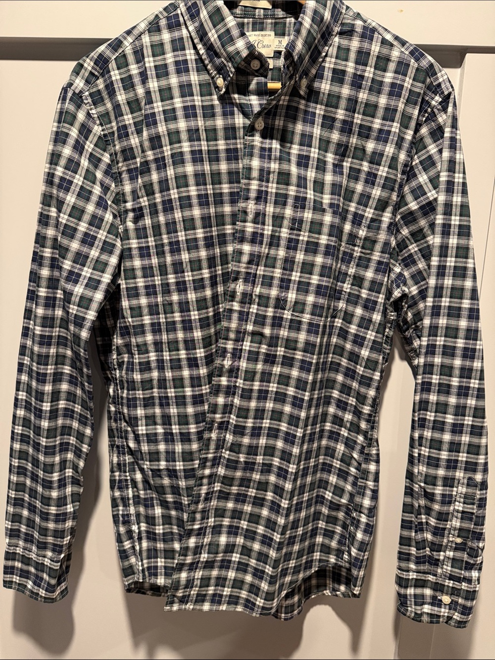 J. Crew Men's Green and Navy Plaid Button-Down Shirt